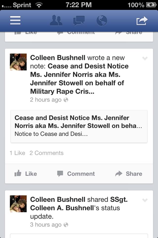 Colleen Bushnell Posts Fake 'Ceast & Desist' Order on Facebook