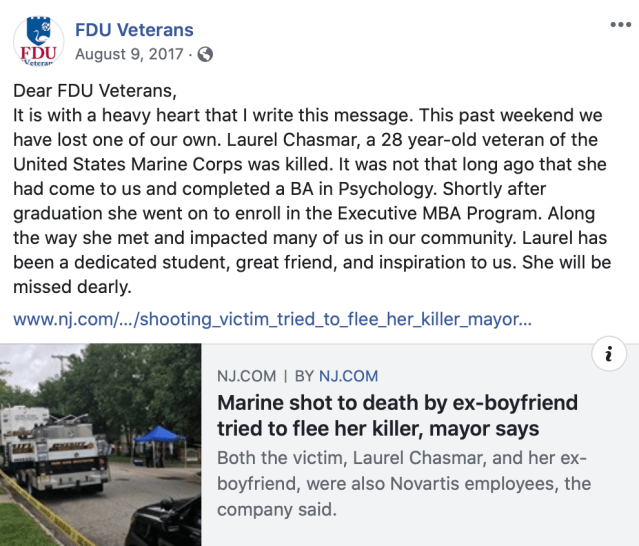 FDU Veterans Facebook Page Laurel Chasmar