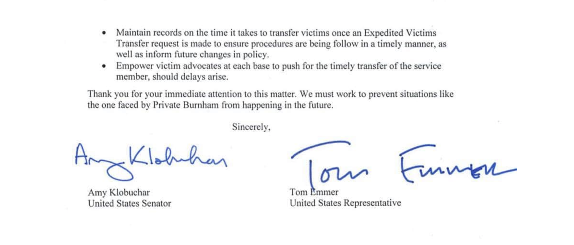 Amy Klobuchar Letter