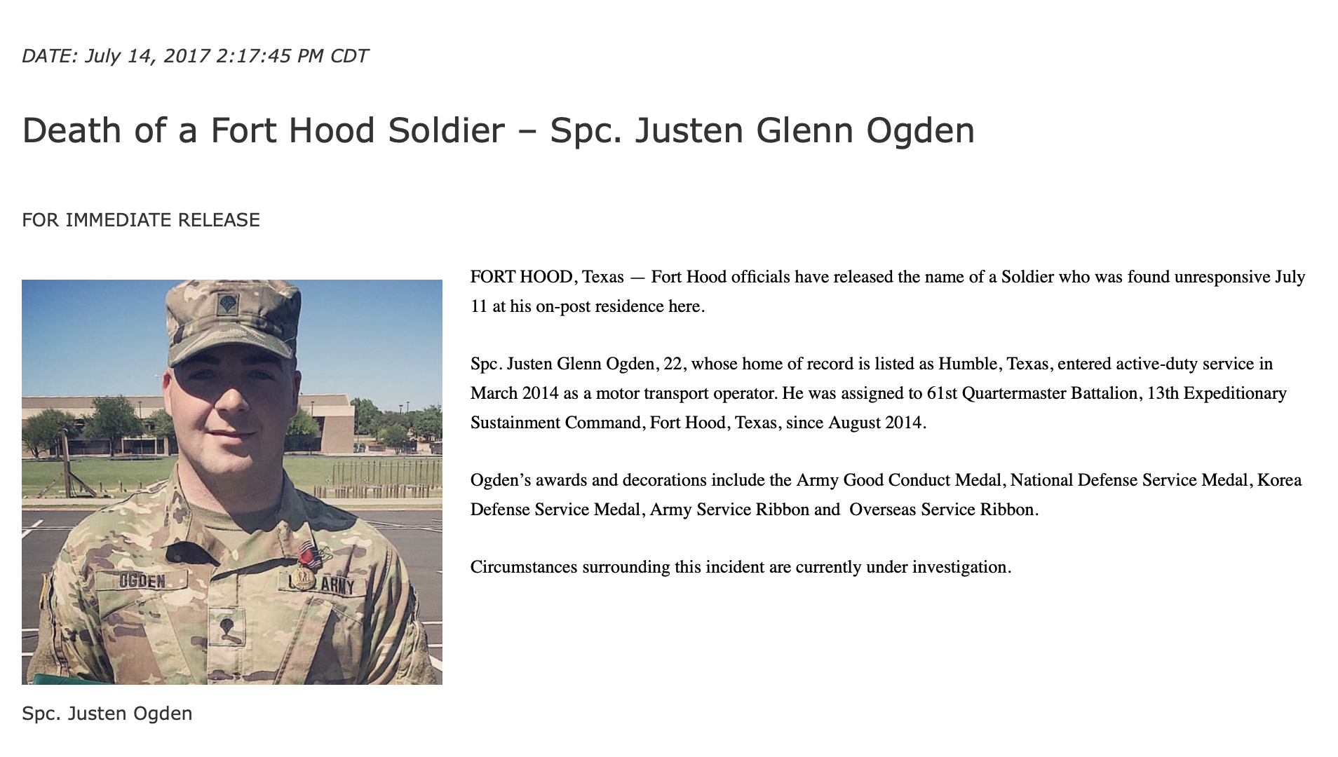 Justen Ogden FH Press Release